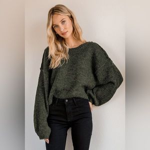 Lulus Always Together Forest Green Balloon Sleeve Sweater